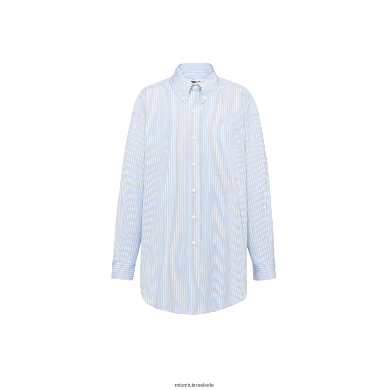 מוכן ללבישה כחול בהיר Miu Miu חולצת שמבריי פסים עם לוגו FNPPL608