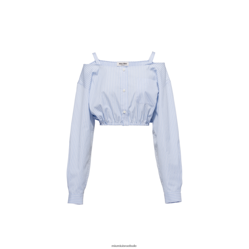 מוכן ללבישה כחול בהיר Miu Miu חולצת שמבריי פסים עם לוגו FNPPL611