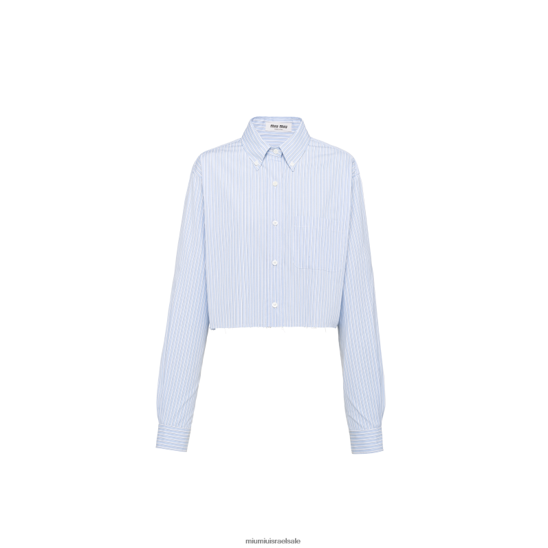 מוכן ללבישה כחול בהיר Miu Miu חולצת שמבריי פסים עם לוגו FNPPL612