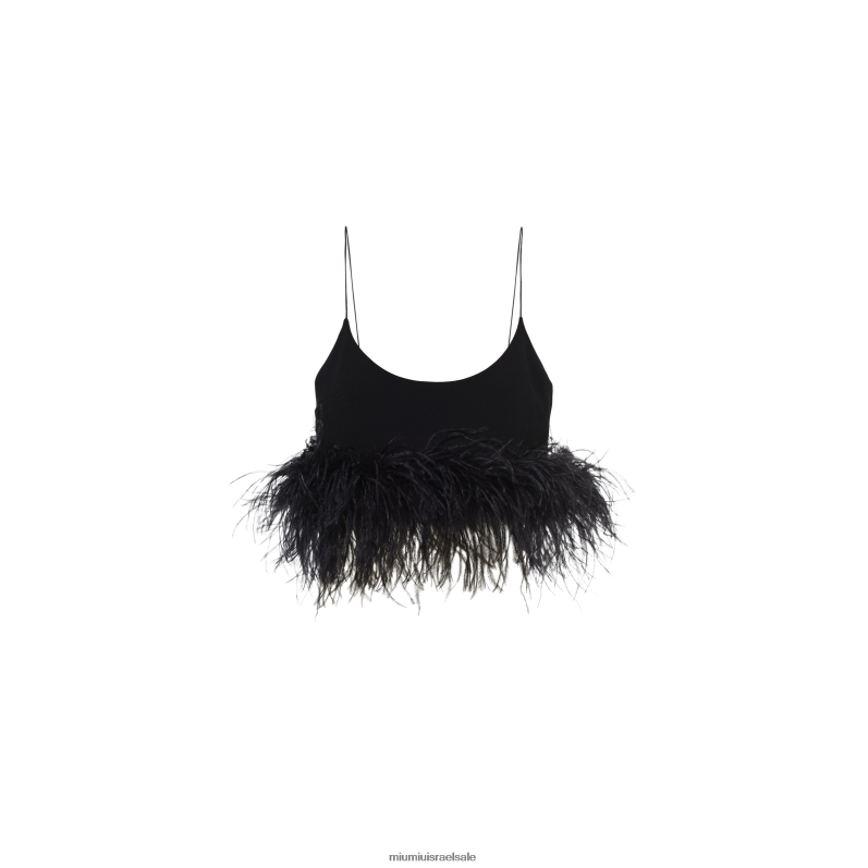 מוכן ללבישה שָׁחוֹר Miu Miu חולצת קדי מתיחה עם נוצות FNPPL620