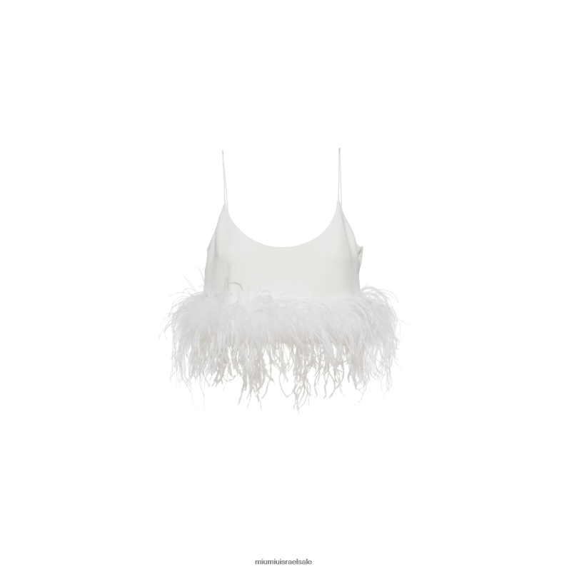 מוכן ללבישה לבן Miu Miu חולצת קדי מתיחה עם נוצות FNPPL621