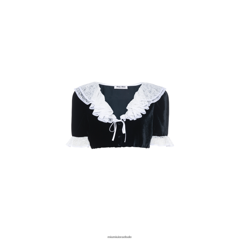 מוכן ללבישה שָׁחוֹר Miu Miu חלק עליון מקטיפה FNPPL649