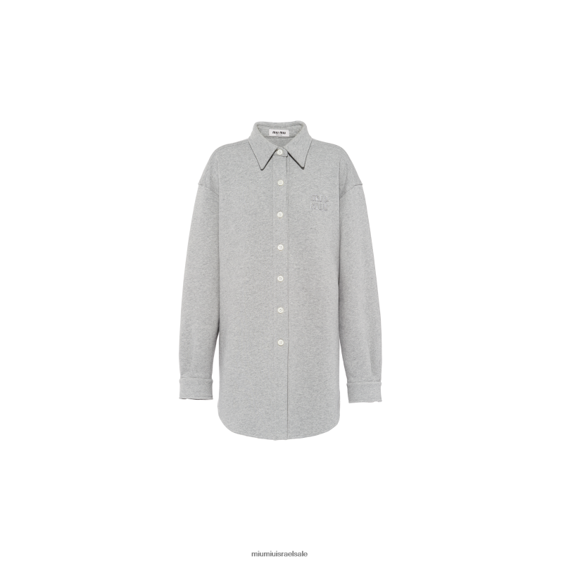 מוכן ללבישה אפור Miu Miu חולצת כותנה במידות גדולות עם לוגו רקום FNPPL651