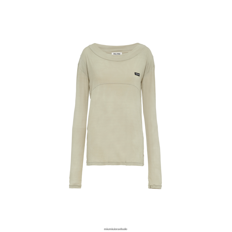 מוכן ללבישה אבן ספוג Miu Miu חולצת טריקו ג'רזי סריג מצולע עם שרוולים ארוכים FNPPL672