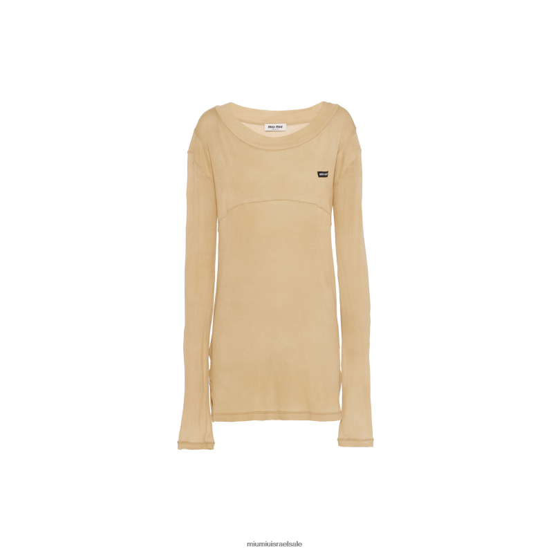 מוכן ללבישה חוּט Miu Miu חולצת טריקו סריג ג'רסי עם שרוולים ארוכים צבועה בבגד FNPPL673