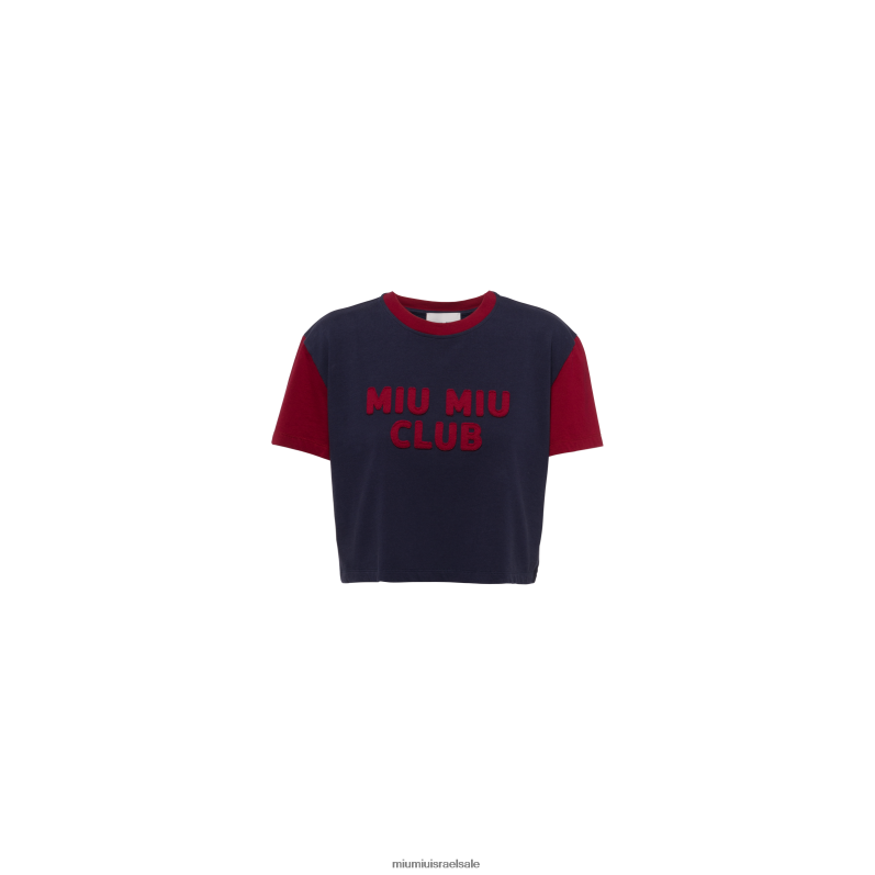 מוכן ללבישה כחול/בורדו Miu Miu חולצת טריקו ג'רסי עם לוגו רקום FNPPL676