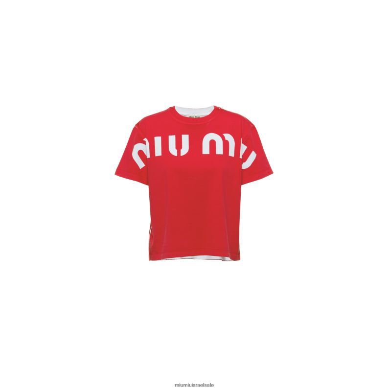 מוכן ללבישה אָדוֹם Miu Miu חולצת כותנה מודפסת FNPPL680