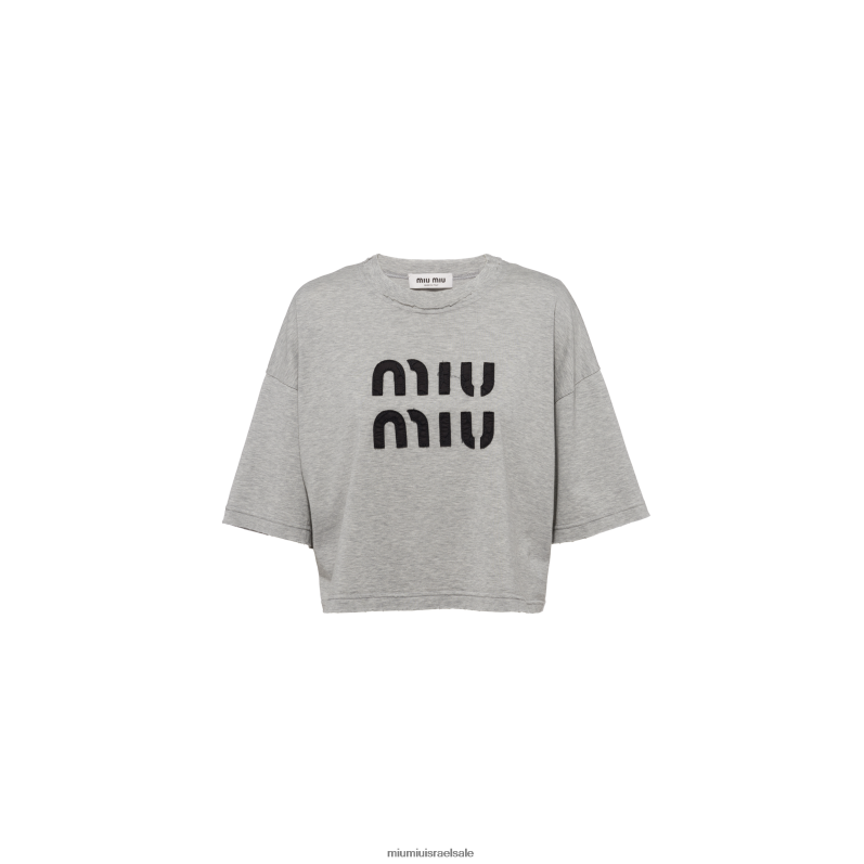 מוכן ללבישה אפור Miu Miu חולצת טריקו מכותנה עם לוגו רקום FNPPL686