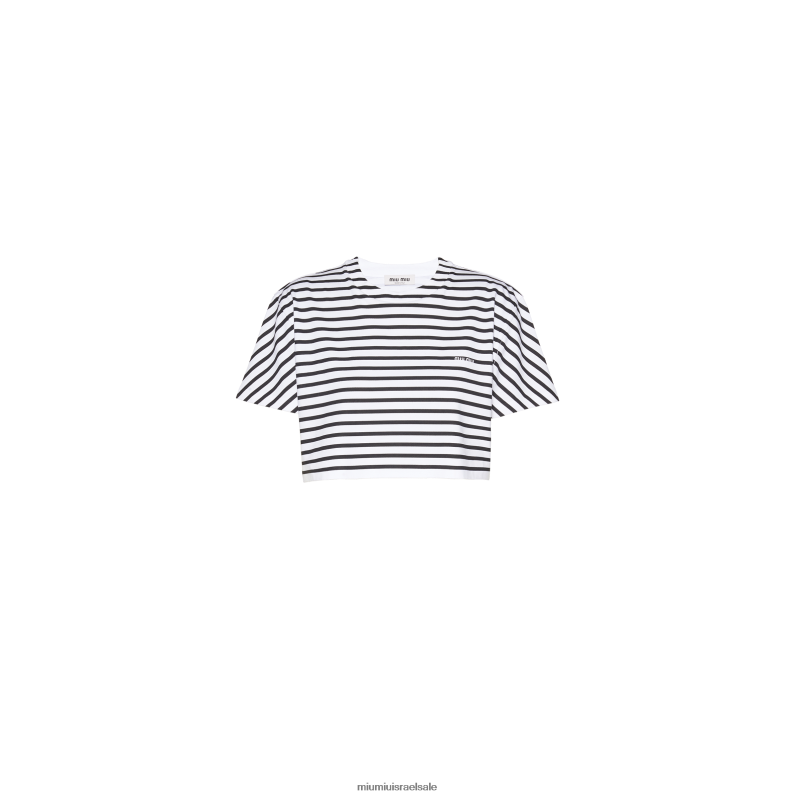 מוכן ללבישה לבן שחור Miu Miu חולצת כותנה עם לוגו מודפס FNPPL687