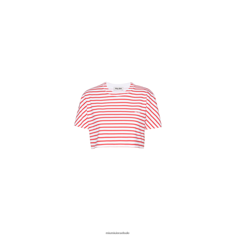 מוכן ללבישה לבן אדום Miu Miu חולצת כותנה עם לוגו מודפס FNPPL688