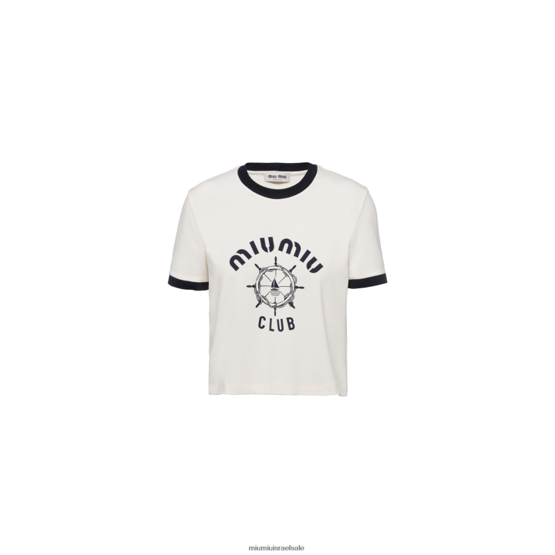 מוכן ללבישה שֶׁנהָב Miu Miu חולצת טריקו עם הדפס ג'רסי FNPPL689