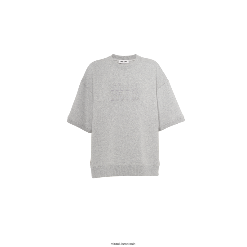 מוכן ללבישה אפור Miu Miu סווטשירט רקום מכותנה FNPPL698