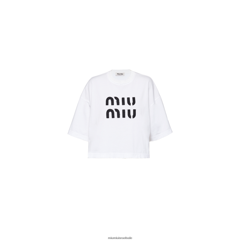 מוכן ללבישה לבן Miu Miu חולצת טריקו מכותנה רקומה FNPPL699