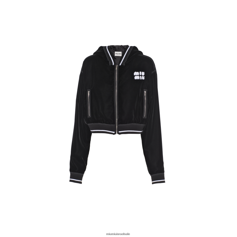 מוכן ללבישה שָׁחוֹר Miu Miu חולצת קטיפה רקומה FNPPL701