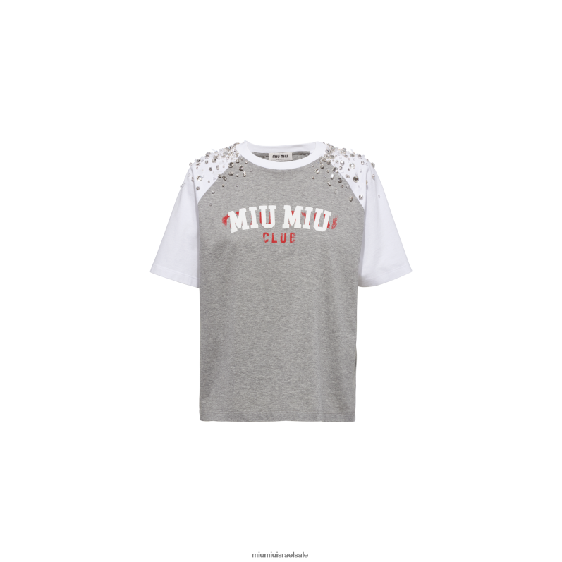 מוכן ללבישה אפור Miu Miu חולצת טריקו מכותנה רקומה FNPPL706