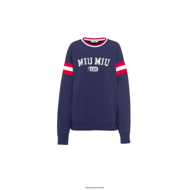 מוכן ללבישה חיל הים Miu Miu סווטשירט כותנה מודפס במידות גדולות FNPPL708