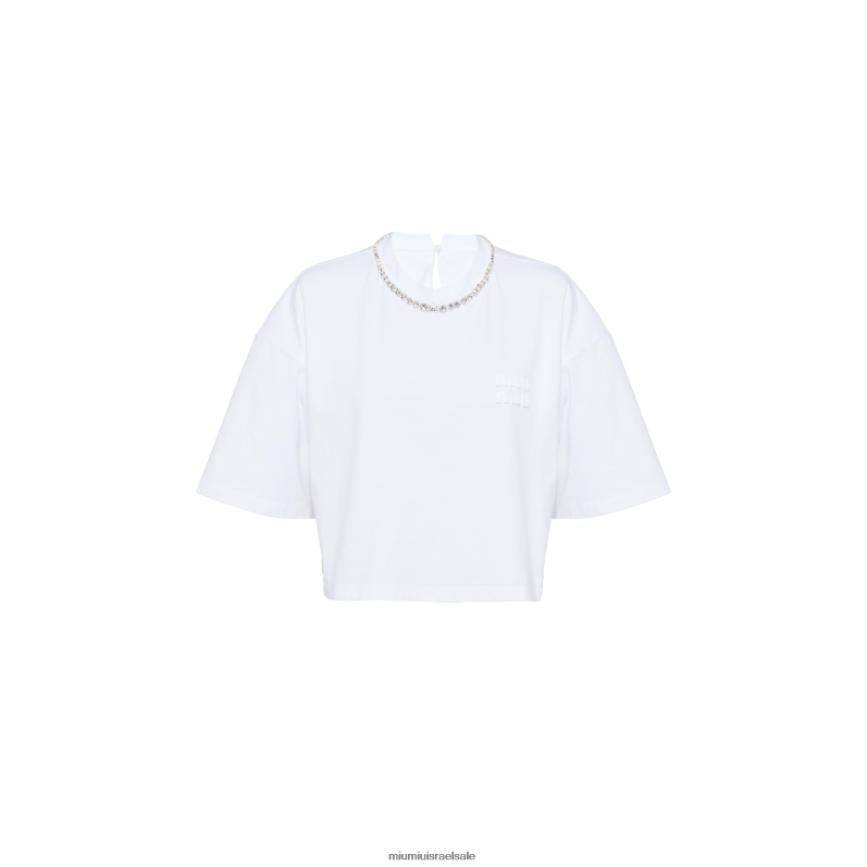 מוכן ללבישה לבן Miu Miu חולצת טריקו מכותנה רקומה FNPPL710