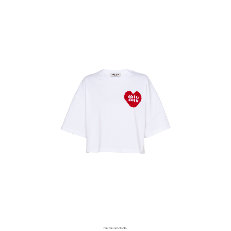 מוכן ללבישה לבן Miu Miu טי כותנה קצוצה FNPPL726
