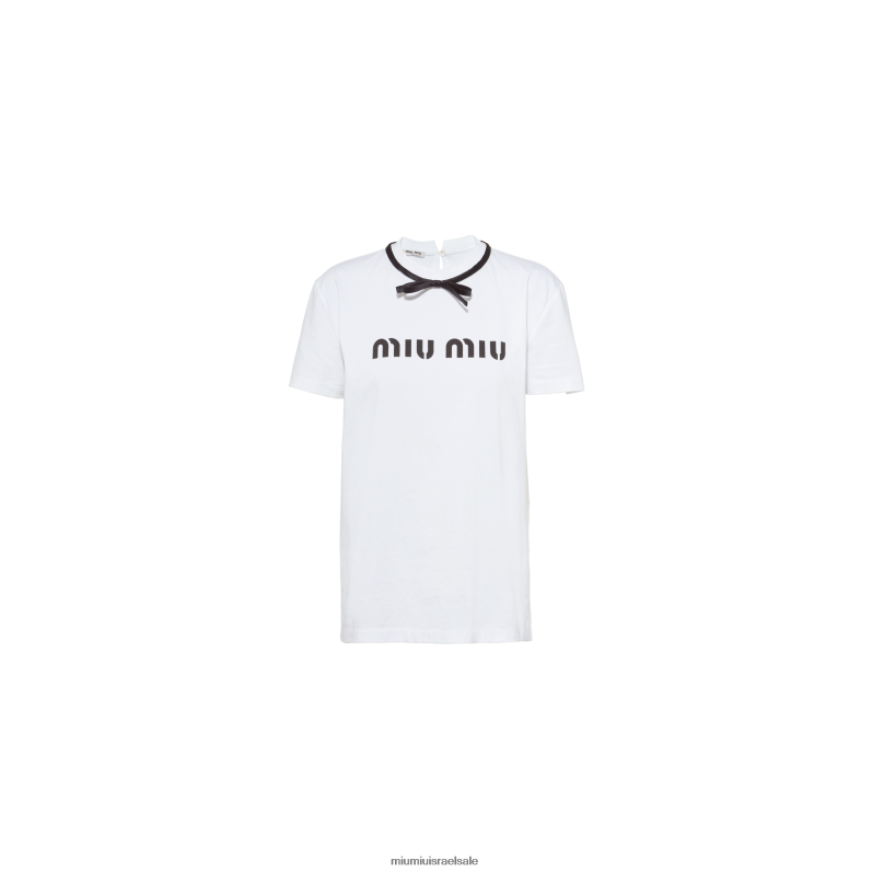 מוכן ללבישה לבן Miu Miu חולצת כותנה עם קשת FNPPL727