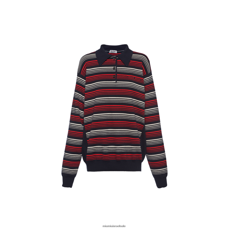 מוכן ללבישה חיל הים Miu Miu חולצת פולו סריג כותנה FNPPL729
