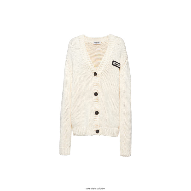 מוכן ללבישה לבן Miu Miu קרדיגן כותנה וקשמיר FNPPL731