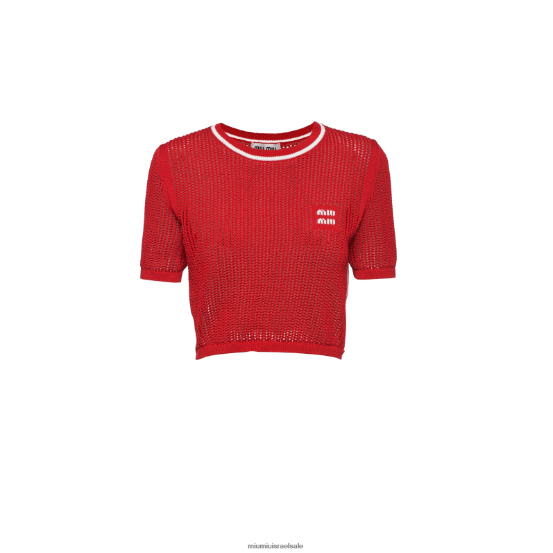 מוכן ללבישה אדום לבן Miu Miu סוודר סרוג כותנה FNPPL733