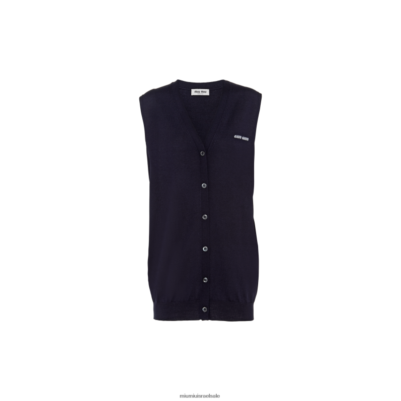 מוכן ללבישה חיל הים Miu Miu אפוד סוודר צמר FNPPL736