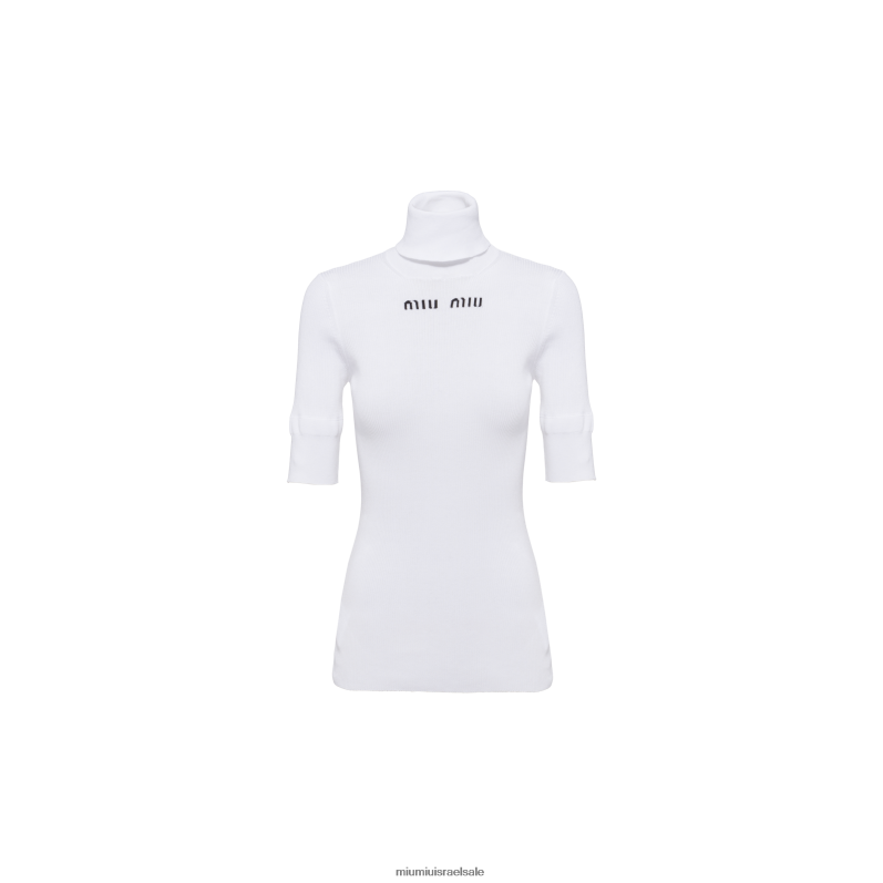 מוכן ללבישה לבן Miu Miu ג'רסי צווארון גולף מכותנה FNPPL746