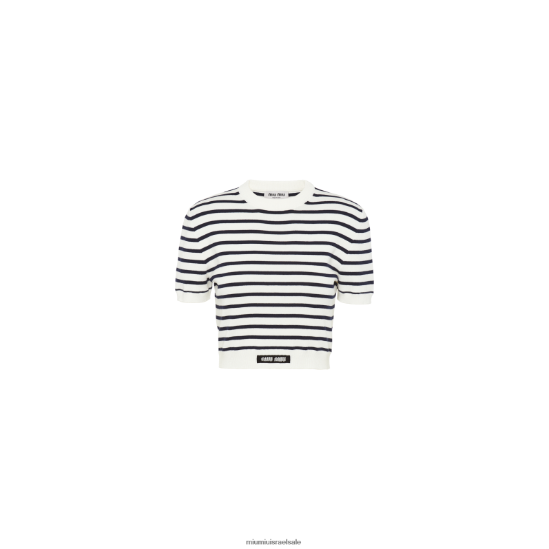 מוכן ללבישה לבן כחול Miu Miu סוודר כותנה עם צווארון FNPPL759