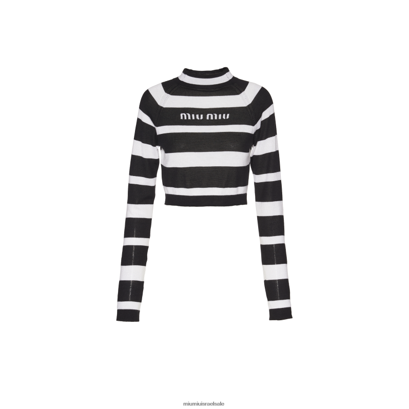 מוכן ללבישה לבן שחור Miu Miu סוודר צווארון גולף קשמיר ומשי FNPPL763