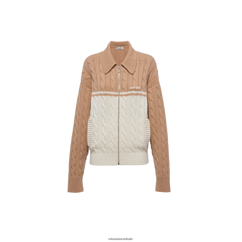 מוכן ללבישה לבן/חום גמל Miu Miu קרדיגן צמר וקשמיר במידות גדולות FNPPL794