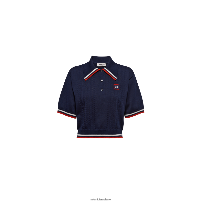 מוכן ללבישה חיל הים Miu Miu חולצת פולו קצוצה משי וכותנה FNPPL795