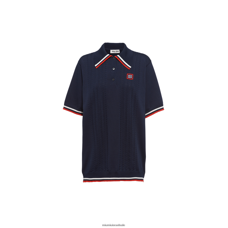מוכן ללבישה חיל הים Miu Miu חולצת פולו משי וכותנה FNPPL797