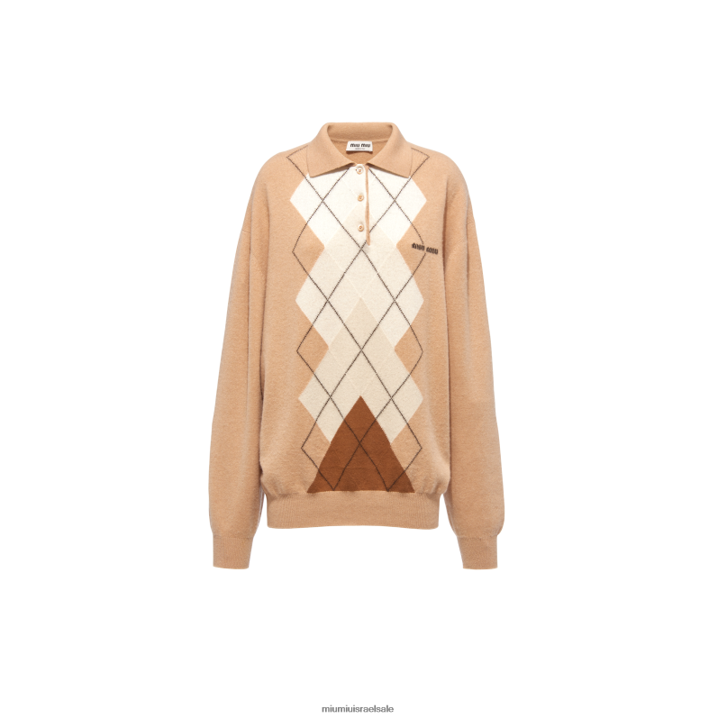 מוכן ללבישה חום גמל Miu Miu חולצת פולו קשמיר של אינטארסיה FNPPL798