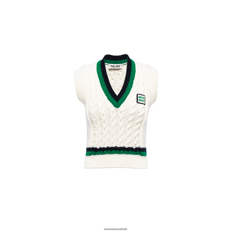 מוכן ללבישה לבן/ירוק Miu Miu אפוד צמר קצוץ FNPPL806