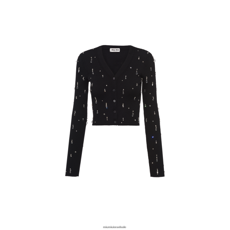 מוכן ללבישה שָׁחוֹר Miu Miu קרדיגן צמר רקום FNPPL807