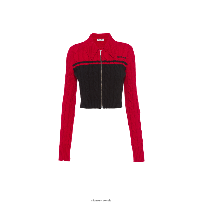 מוכן ללבישה שחור/אדום Miu Miu קרדיגן רוכסן מצמר וקשמיר FNPPL809