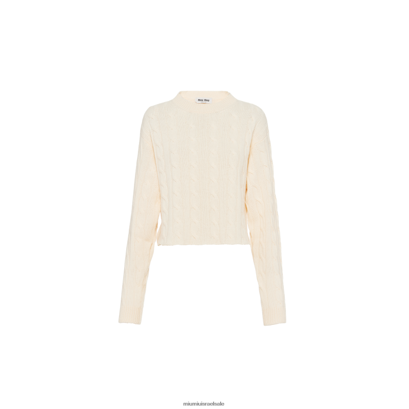 מוכן ללבישה לבקן לבן Miu Miu סוודר קשמיר עם צווארון צוואר FNPPL823