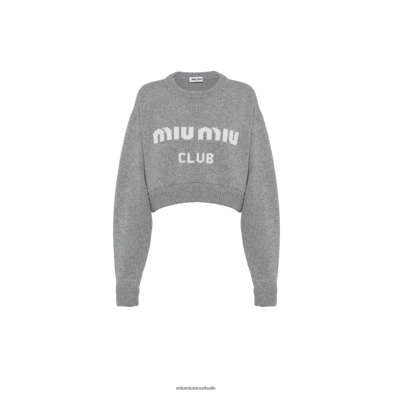 מוכן ללבישה אפור Miu Miu סוודר קשמיר קצוץ FNPPL824