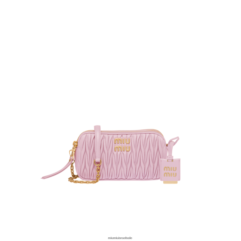 אוסף ורוד בהט Miu Miu תיק מיני מעור נאפה מטלסה FNPPL83