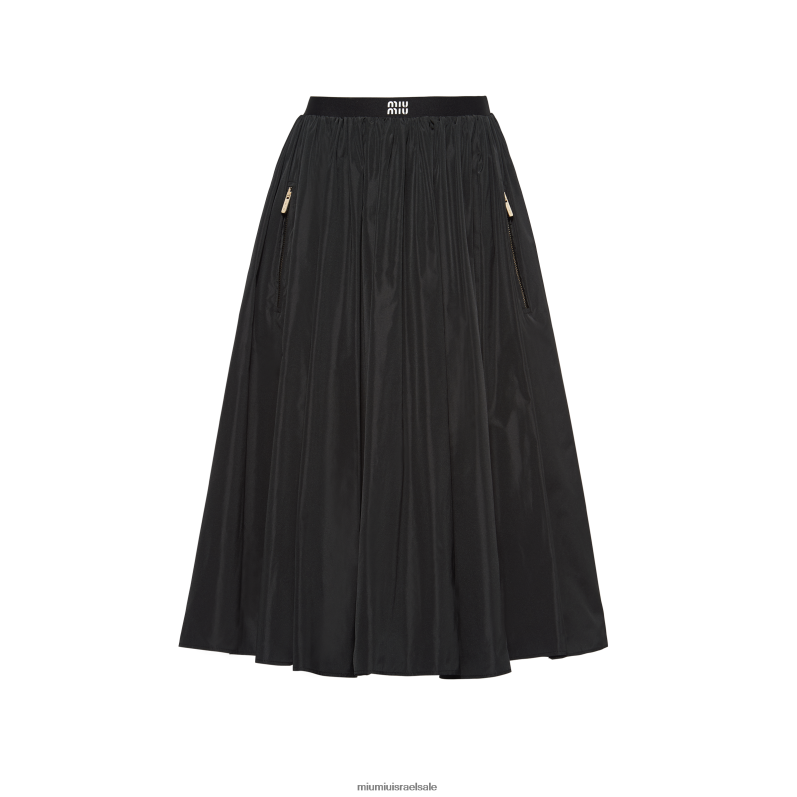 מוכן ללבישה שָׁחוֹר Miu Miu חצאית משי טכנית מלאה FNPPL856