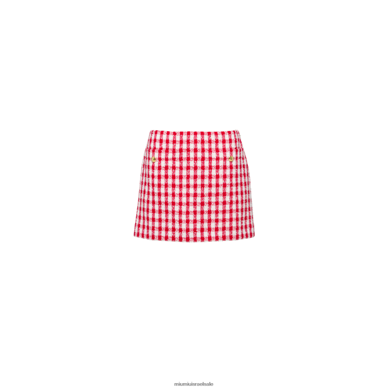 מוכן ללבישה לבן אדום Miu Miu חצאית בוקל ג'ינגהם FNPPL866