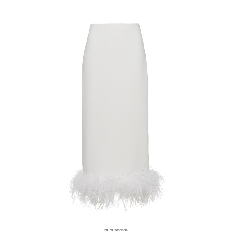 מוכן ללבישה לבן Miu Miu חצאית קאדי מתיחה עם נוצות FNPPL876