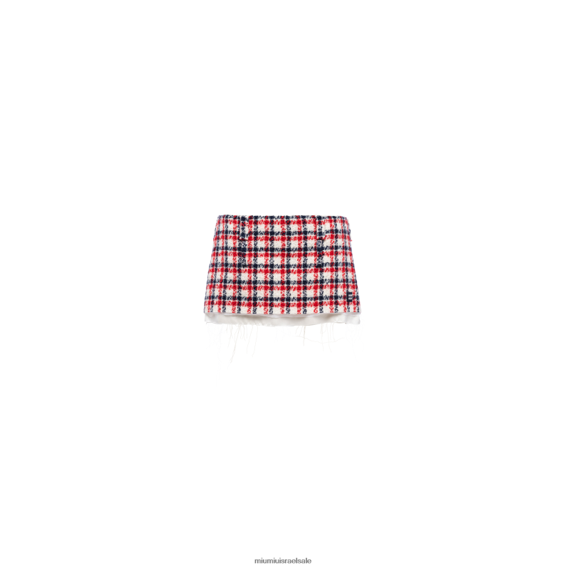 מוכן ללבישה לבן אדום Miu Miu חצאית מיני צ'ק טוויד FNPPL901