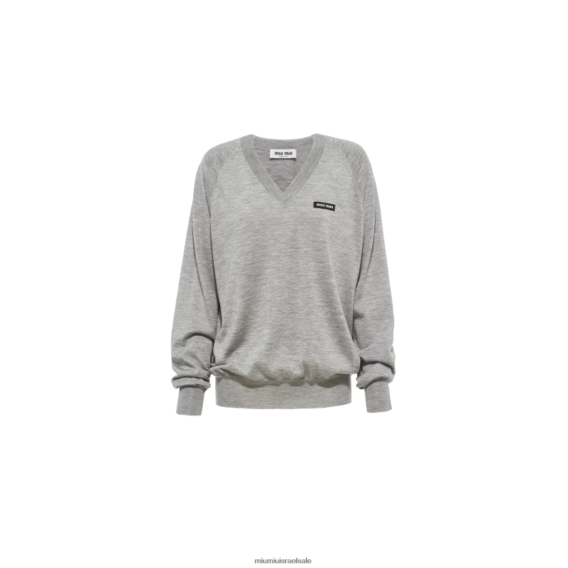 מוכן ללבישה אפור Miu Miu סוודר עם צווארון V קשמיר ומשי FNPPL792