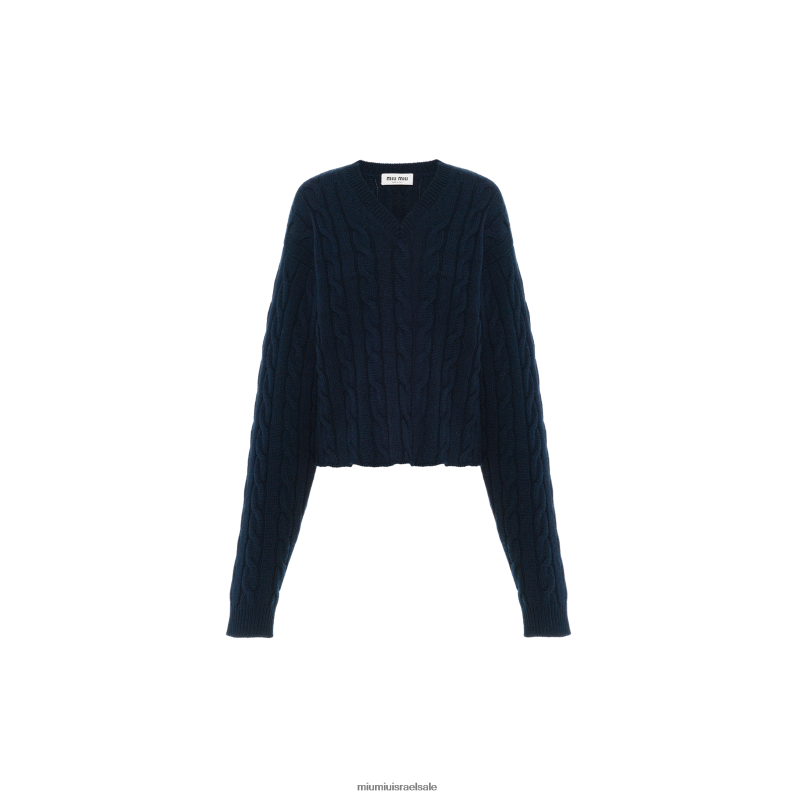 מוכן ללבישה חיל הים Miu Miu סוודר קשמיר עם צווארון V FNPPL831