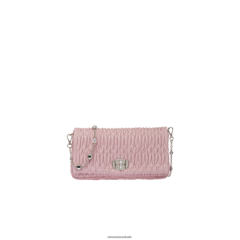 אוסף ורוד בהט Miu Miu תיק מעור נאפה קריסטל cloque FNPPL104