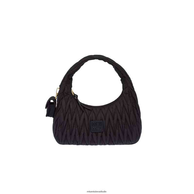 אוסף שָׁחוֹר Miu Miu wander matelasse תיק נווד משופץ ניילון FNPPL36