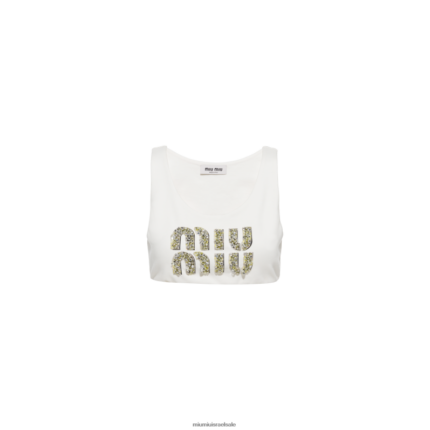 מוכן ללבישה לבן Miu Miu חולצת ג'רסי רקומה FNPPL624