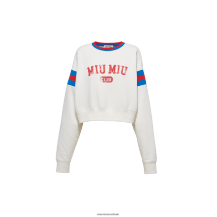 מוכן ללבישה לבן Miu Miu סווטשירט כותנה קצוץ מודפס FNPPL709